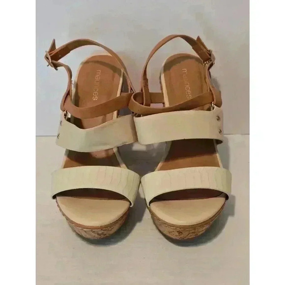 Women's maurices White & Brown Wedge Sandals Size 6‎ - Picture 1 of 8